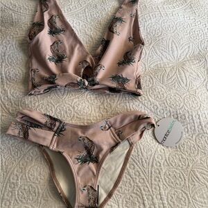 Montce Pink Mocha Cheetah Repeat Bikini Set - kim top and euro bottoms size s